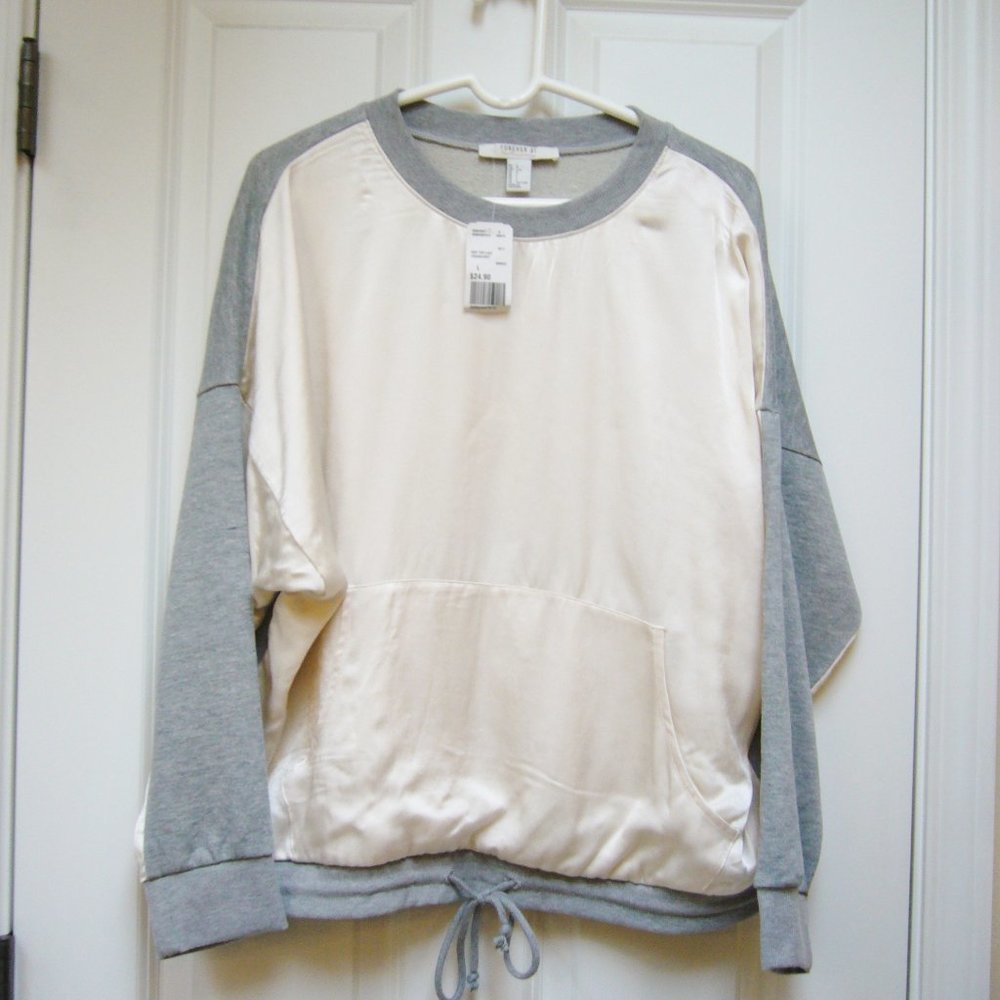 New Forever 21 Knit Top Long Sleeve Cream Grey